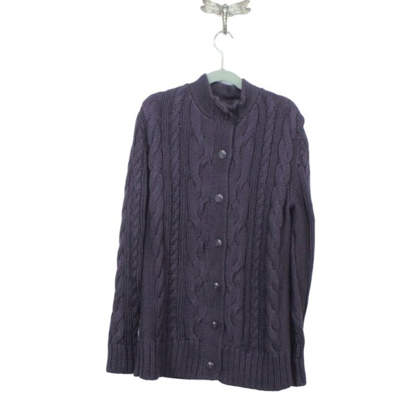 LL Bean Double L Cable Sweater Button Front Cardigan Purple Size XS - Picture 1 of 12